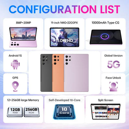 Tablet X9 Ultra 11” Android 15 | 12GB RAM + 256GB | Batería 10000mAh | WiFi 5G