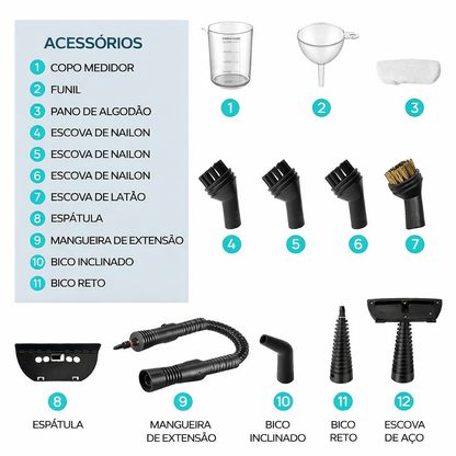 Limpador a vapor portátil 12 em 1 (alta pressão)