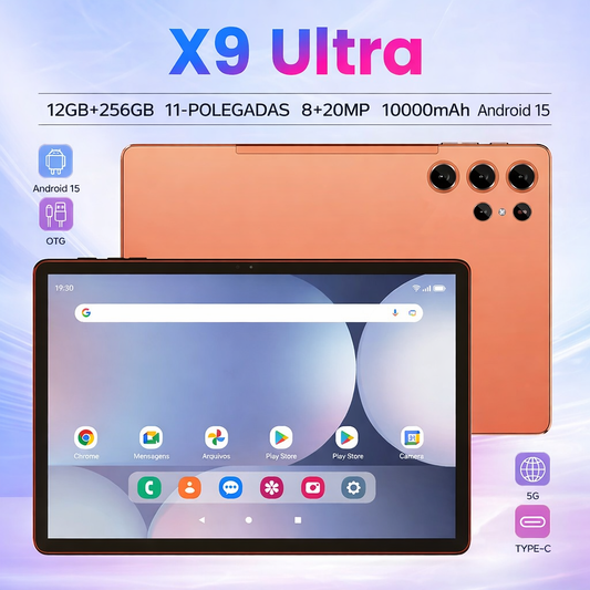 Tablet X9 Ultra 11” Android 15 | 12 GB de RAM + 256 GB | Bateria de 10.000 mAh | WiFi 5G
